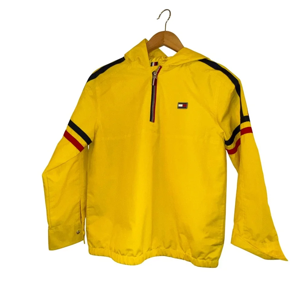 Tommy‎ Hilfiger Kids Yellow Quarter Zip Hooded Windbreaker Jacket Size M 12 14